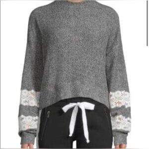 The Kooples Sport Sweet Fleece Lace Sweatshirt 1 XS Gray Athleisure Feminine